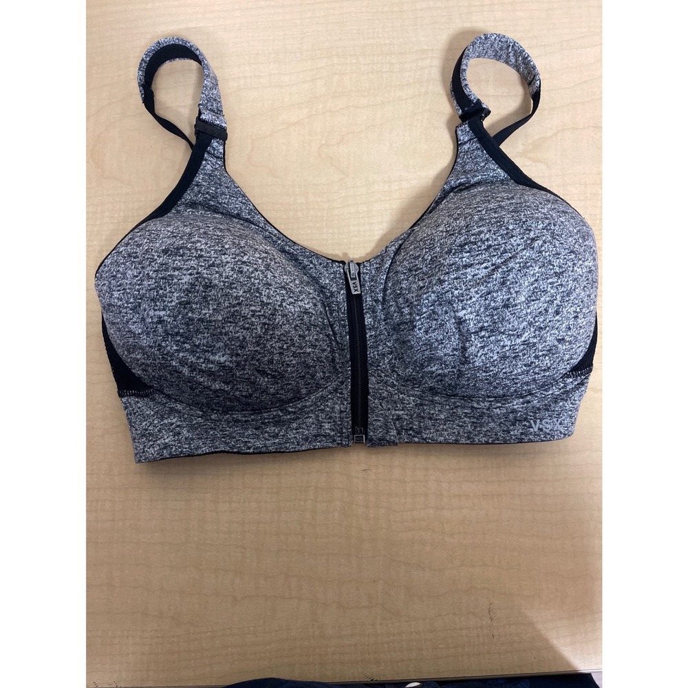 Victorias Secret VSX Sport Zip Front High Impact Sports Bra Grey Space Dye 34D